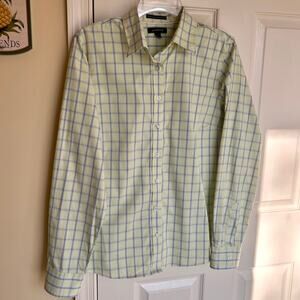 Lands' End Plaid No Iron Pinpoint Oxford Longsleeve Button Down Shirt Size 14